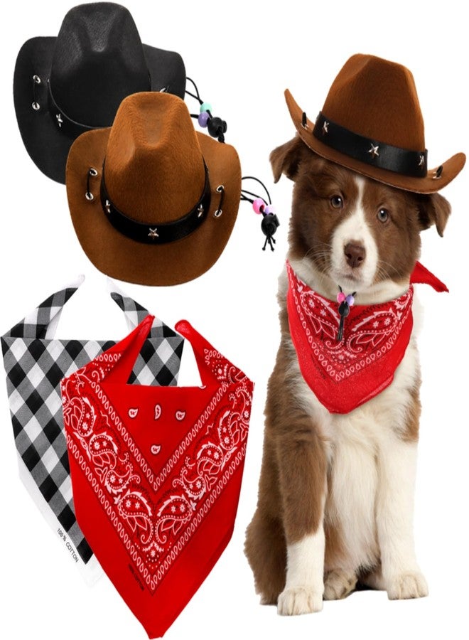 Eorbow 4 Pack Pet Cowboy Costume Accessories Set, 2 Pcs Cowboy Hat and 2 Pcs Bandana Scarf, Puppy Kitten Halloween Christmas Costume, West Cowboy Accessories Party Cosplay Wearing for Cats Small Dogs - Image 1